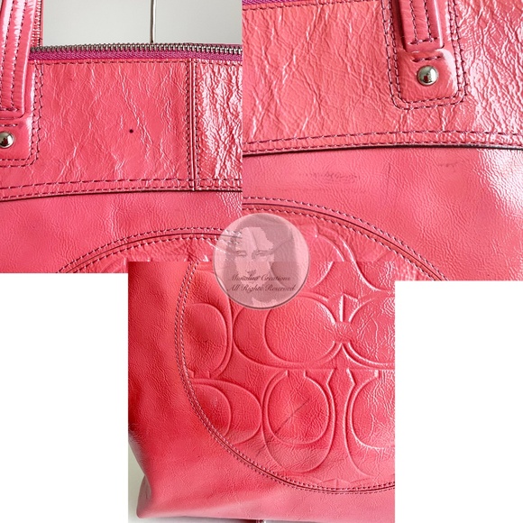 Coach Tote Bag Laura Style F18900 Pink Patent Leather with CC Logo - Picture 5 of 11